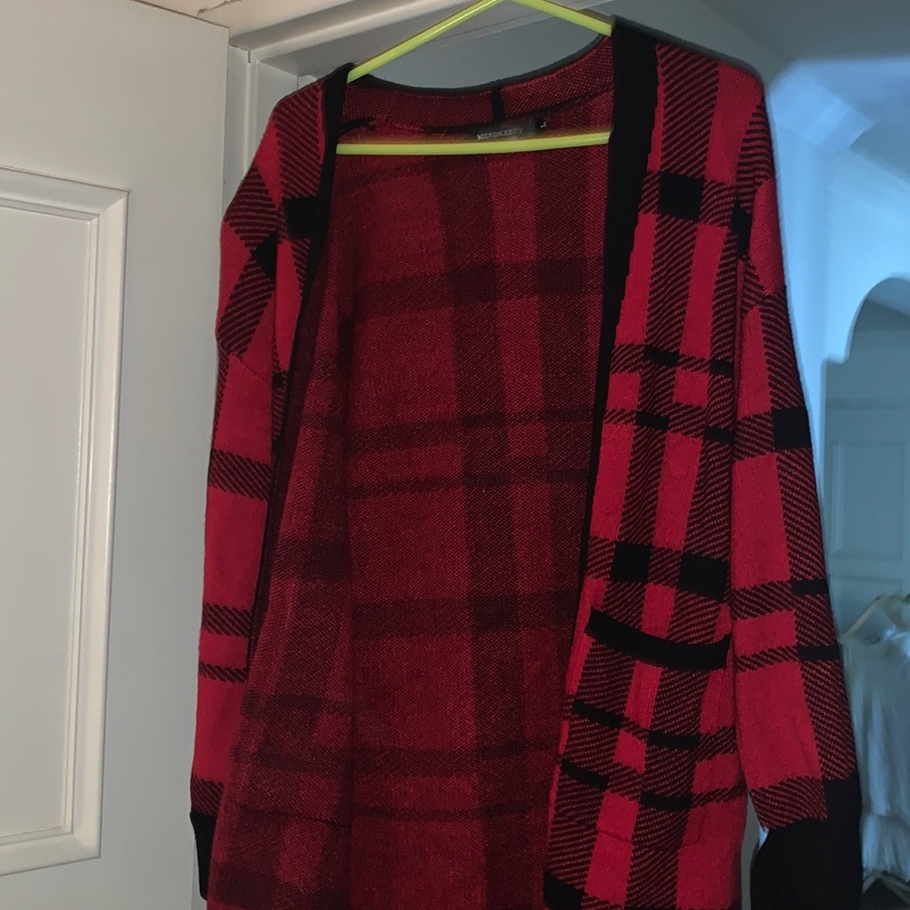 Red plaid cardigan